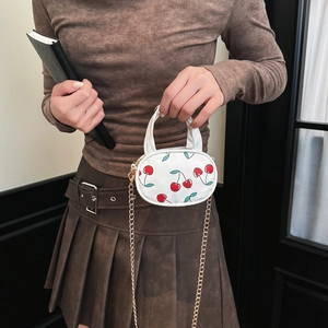 Cute cherry print mini crossbody bag with gold chain strap for kids and toddlers