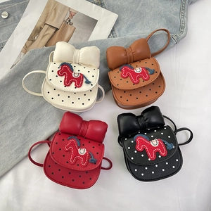 Sac Bandoulière Enfant Cuir PU Pois Gros Nœud Broderie Poney Mignon Sac À Épaule Pour Filles