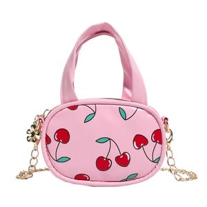 Pink cute cherry pattern mini crossbody bag with gold chain strap for kids and girls