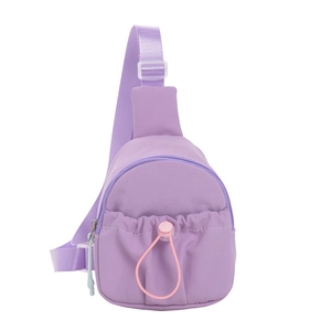 Light purple kids crossbody chest bag with adjustable strap and waterproof nylon fabric