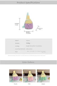 Spécifications détaillées de taille pour sac bandoulière enfant en nylon de 13,5x17x8 cm
