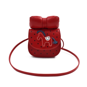 Sac bandoulière rouge pour enfants avec pois, nœud géant et broderie poney