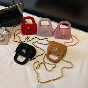 Girls Mini Shoulder Bag Suede Texture Quilted Chain Strap Crossbody Fashion Fashionable Handbag Little Princess Elegant Accessory