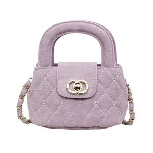 Purple quilted velvet handbag for girls with gold chain strap and stylish top handle