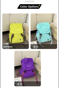 Detailansicht der leichten Nylon-Kinderrucksäcke in Fruchtgrün, Hellblau und Lila Farben