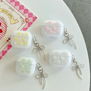 Earphone Case For AirPods Pro 4 3 2 1 Protective Cover Glitter TPU Shell With 3D Bow Faux Artificial Pearl Metal Pendant Sweet Girly