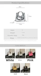 Detailed size chart and specifications for mini heart quilted PU chain bags