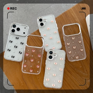Ins Style Bowknot Phone Case With Artificial Pearl Glitter Epoxy TPU Transparent Protective Cover Anti Drop Elegant Shell