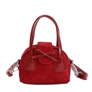 Mini bolso rojo de ante con detalle de lazo y adornos de charol brillante para mujer