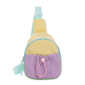 Sac de poitrine enfant multicolore avec cordon de serrage jaune, violet et vert et bandoulière