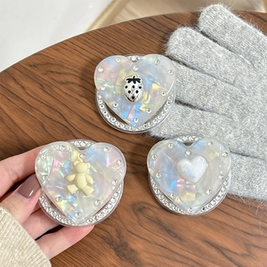 Support de téléphone scintillant avec ours et coeur au fini perlé irisé et strass