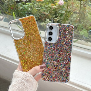 Glittery shockproof case for Samsung Galaxy with sequins and silver camera protection