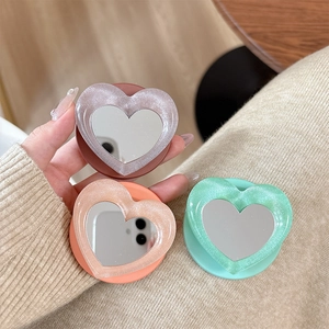 Heart-shaped magnetic phone grip mirrors in pastel colors with pearl matte finish
