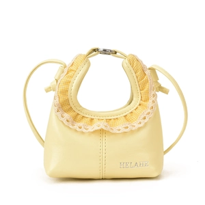Yellow mini shoulder bag for kids featuring sweet lace trim and plaid ruffles details