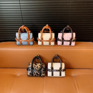 Mini Sac À Main Bandoulière Enfants Cuir PU Denim Léopard Couleur Contrastée Accessoire Mode Garçons Filles