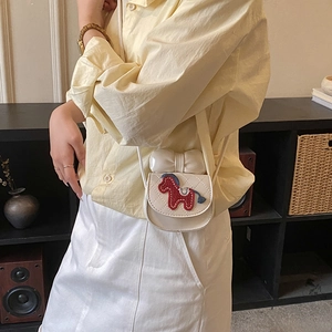 Mini sac à bandoulière blanc pour enfants avec broderie poney et grand nœud mignon