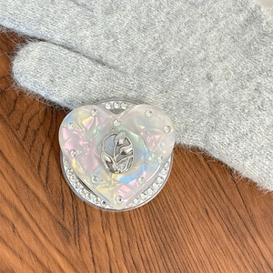 Support téléphone cœur iridescent avec relief tulipe et strass scintillants