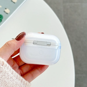 Close-up of clear protective case for AirPods Pro with lanyard hole and sleek design