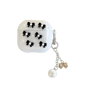Glitzernde AirPods Hülle mit schwarzen Schleifen und Perlenanhänger Schlüsselband