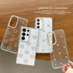 Aesthetic Samsung S25 Ultra cases with silver hearts, floral patterns and glitter finish