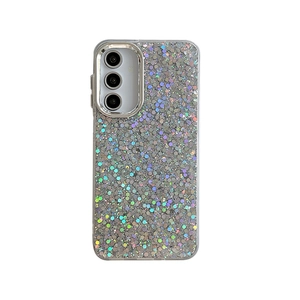 Shockproof glitter phone case with silver camera frame for Samsung Galaxy S24 S25 Ultra