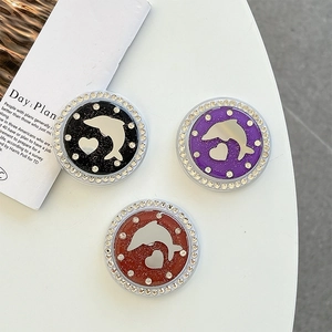 Retractable phone socket with rhinestones, dolphin and heart design in 3 colors