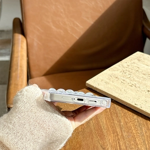 Macro view of clear bubble texture case with precise cutouts for Samsung Galaxy S25 Ultra