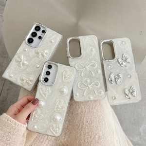 Sparkly butterfly bow and pearl heart glitter cases for Samsung Galaxy S24 Ultra