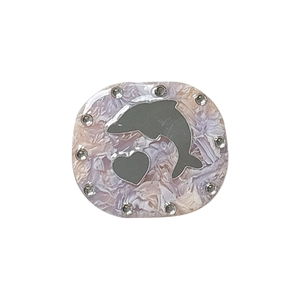 Rhinestone dolphin phone socket with pink marble resin and heart metal inlay