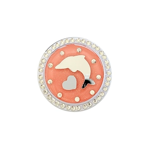 Luxurious dolphin and heart rhinestones phone socket stand with coral glitter finish