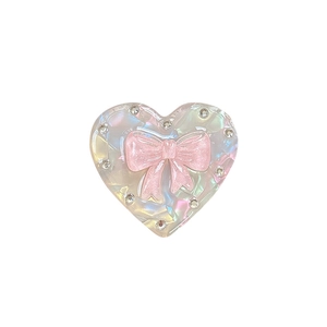 Laser heart magnetic phone grip with pink bow and sparkling rhinestones for mobile phones