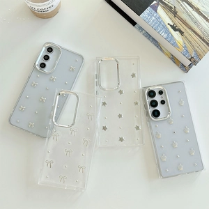 Transparente Samsung Hüllen mit silberner Schleife, Krone und Stern Glitzer-Design