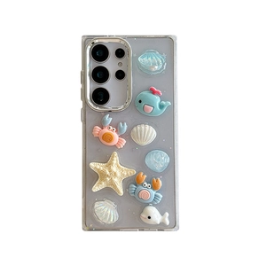 3D ocean theme phone case for Samsung S24 Ultra with glitter resin crab and whale