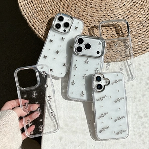 Luxury Anti-Drop Phone Case With Electroplated Frame Glitter Epoxy 3D Silver Star Rose Snake Pendants For iPhone Girls