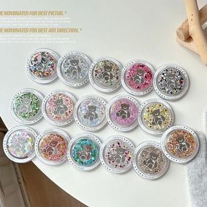 Collection of glittery magnetic phone grips with cute bear designs in 15 vibrant colors