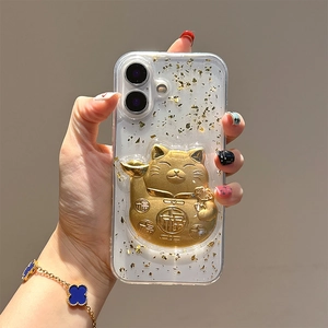 Lucky cat iPhone case with gold foil and 3D festive design for New Year celebrations
