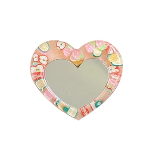 Glittery heart mirror phone socket with colorful resin fruit slices and expander