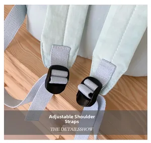 Close-up of adjustable mint green nylon shoulder strap with durable black plastic buckle
