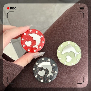 Sparkling dolphin heart phone grip set with rhinestones in red, green and black colors