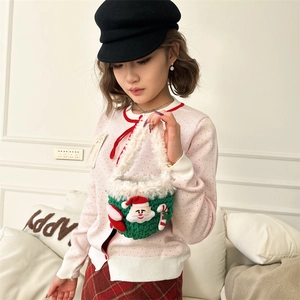 Handmade crochet Christmas handbag for kids featuring Santa Claus and plush handle