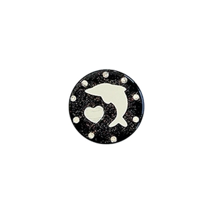 Sparkling black phone socket with rhinestone border and white dolphin heart design