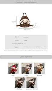 Detailed size specifications for a cute plush bunny backpack for kids with dimensions