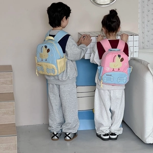 Cute cartoon duck preschool backpack for boys and girls in light blue and pink