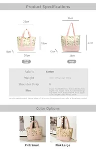 Detailed size chart for kids' bear print plush tote showing small and large dimensions