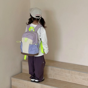 Large capacity color-block kids backpack with ergonomic straps and side drawstring pockets