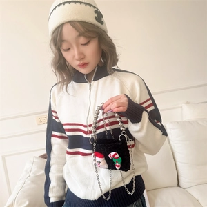 Cute kids Christmas themed black crochet handbag with Santa Claus decor and bead handle
