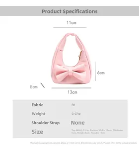 Detailed dimension guide for mini pink bow purse showing height 6cm and width 13cm
