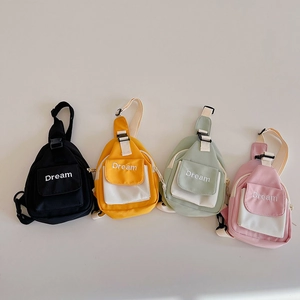 Kids Mini Chest Bag Canvas Crossbody Bag Color Block Letter Print Adjustable Strap For Boys Girls Toddlers Casual Chic