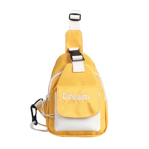 Contrast color yellow and white kids chest bag with Dream embroidery and nylon strap