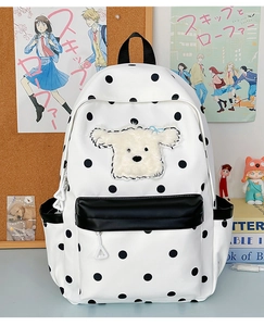 Sac à dos à pois avec écusson chiot en peluche et multiples poches pour enfants